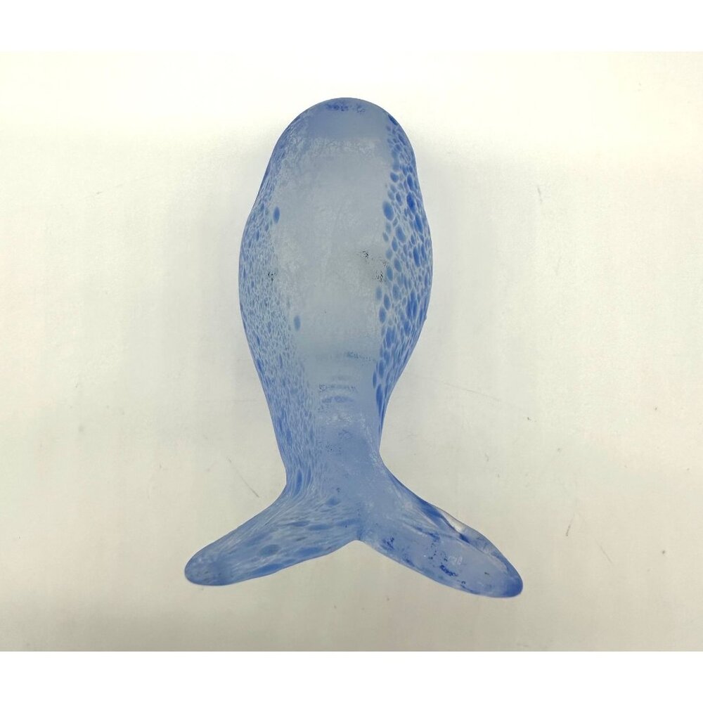 Blue Whale Art Glass Frosted Speckle Figurine Handmade Sea Beach Nautical Statue - Picture 6 of 10